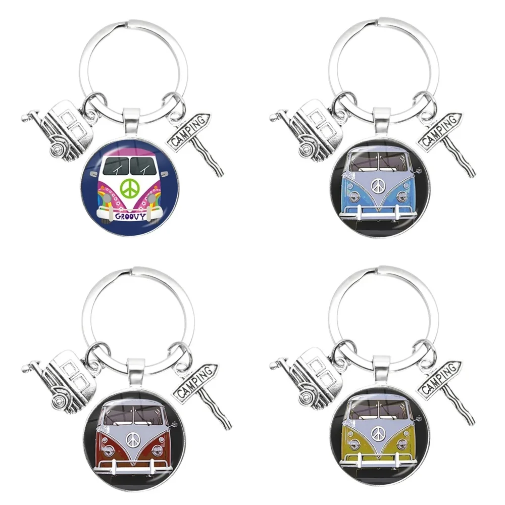 Keychain Retro Van Yellow Volkswagen Bus Peace Sign - Picture 7 of 9